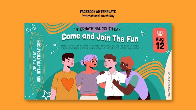 Бесплатный PSD Рекламный шаблон международного дня молодежи в социальных сетях