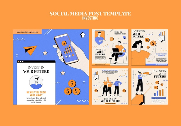 Investment instagram posts template illustrated