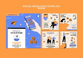 Free PSD investment instagram posts template illustrated