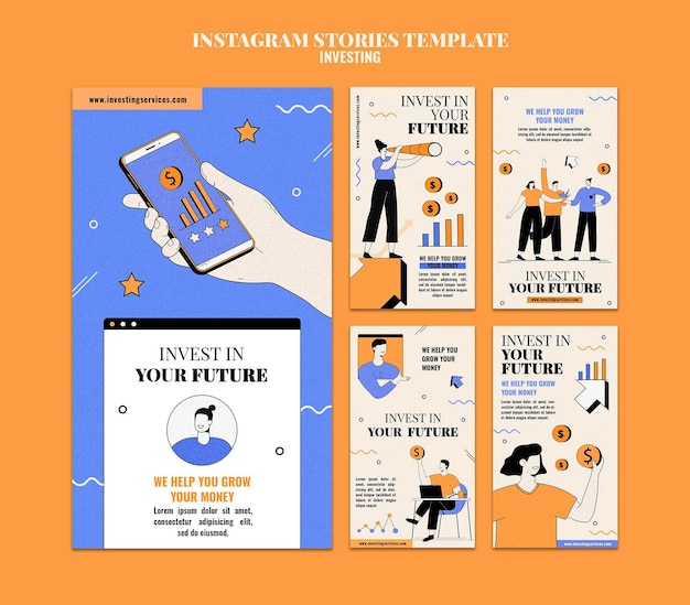 Modello di storie di instagram di investimento illustrato