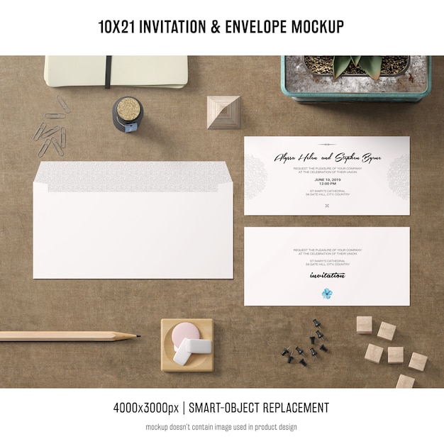 無料PSD 招待状と封筒のモックアップ