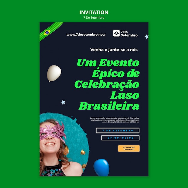Invitation template for brazil independence day celebration – Free PSD Download