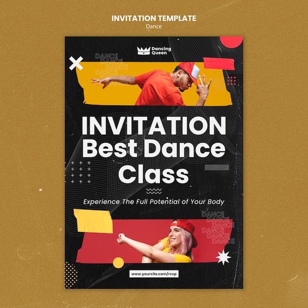 Free PSD invitation template for dance studio classes