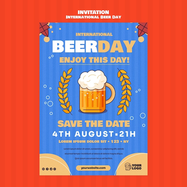 Free PSD invitation template for international beer day celebration