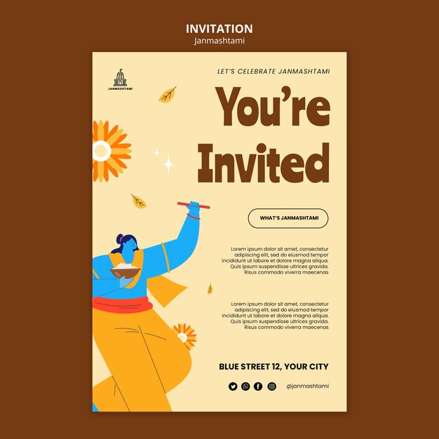 Free PSD invitation template for janmashtami celebration