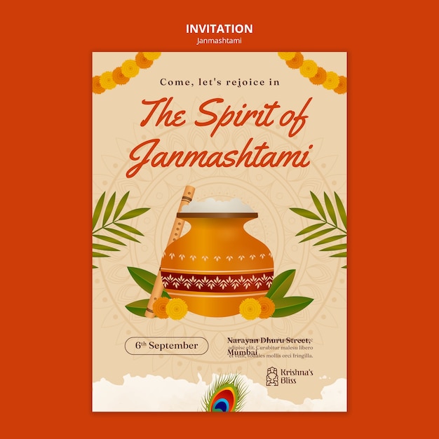 Free PSD invitation template for janmashtami celebration