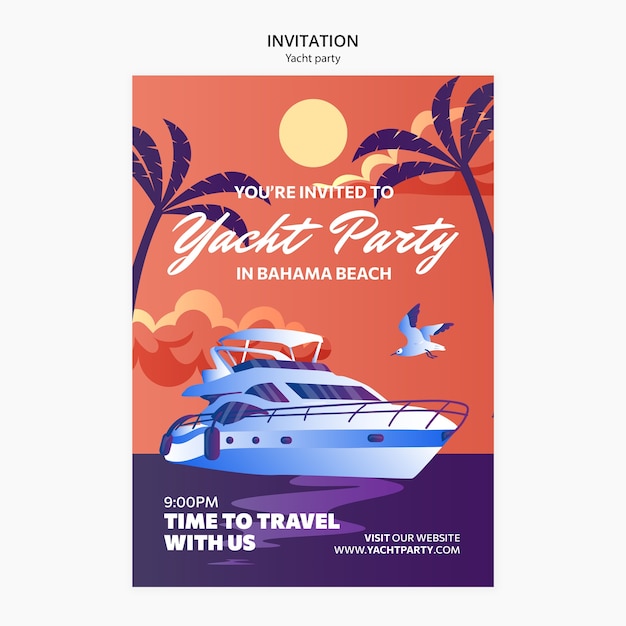 Free PSD invitation template for luxurious yacht party celebration