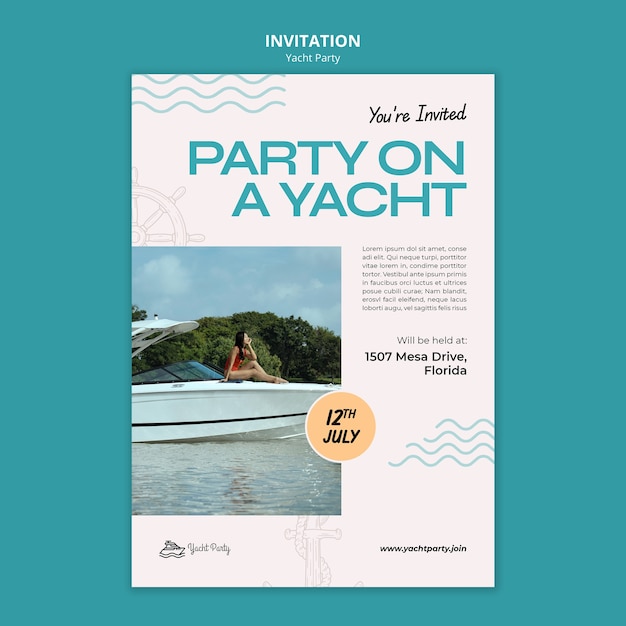 Free PSD invitation template for luxurious yacht party celebration