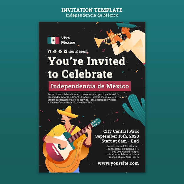 PSD gratuito modello di invito per la celebrazione del giorno dell'indipendenza del messico