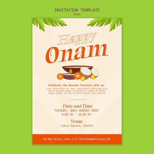 PSD gratuito modello di invito per la celebrazione di onam