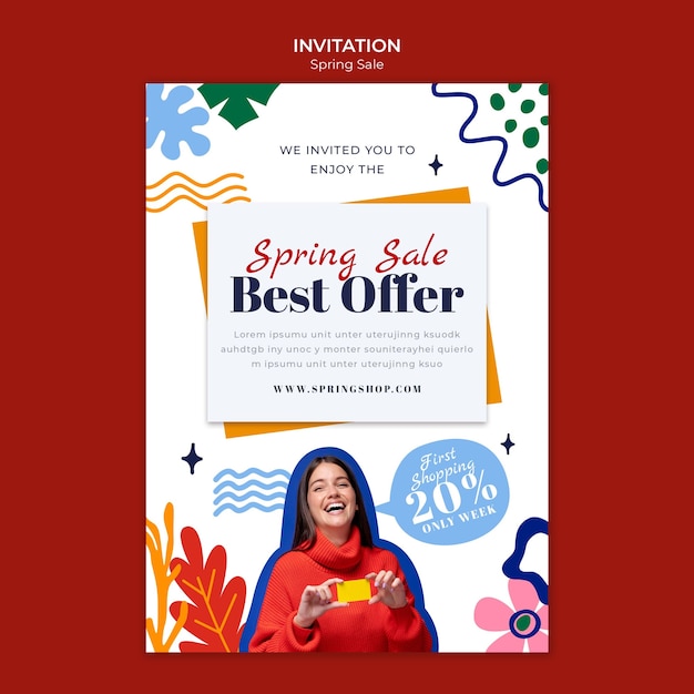 Invitation template for spring sale with flowers