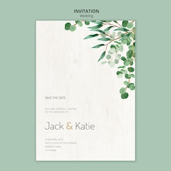 Invitation template for wedding with leaves