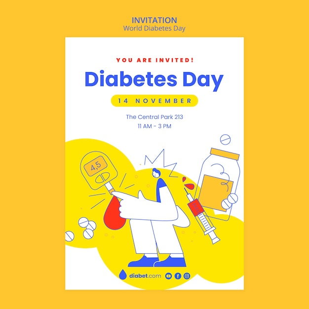 PSD gratuito modello di invito per la celebrazione della giornata mondiale del diabete