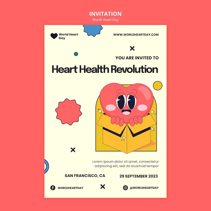 Free PSD invitation template for world heart day awareness