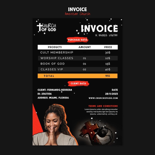 Invoice template for american church