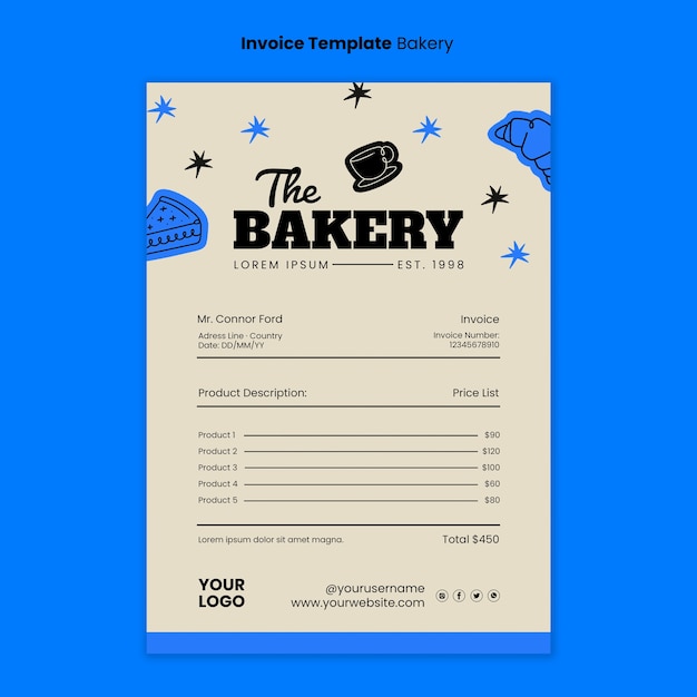 Free PSD invoice template for bakery and coffee shop