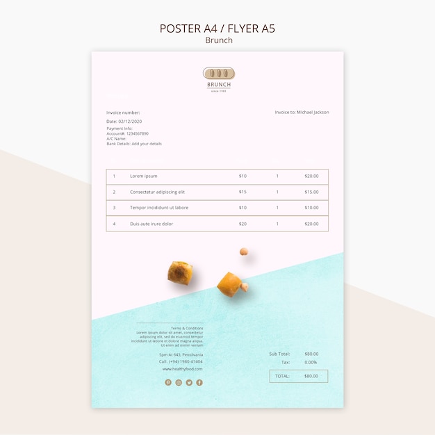 Free PSD invoice template for brunch restaurant