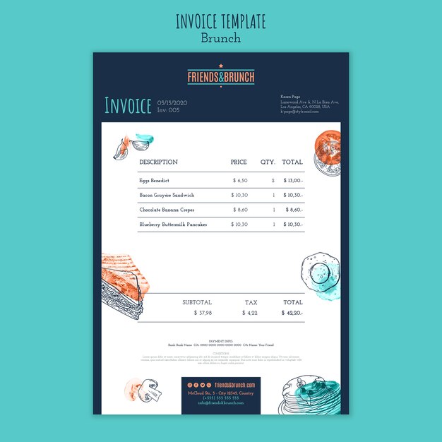 Invoice template for brunch restaurant