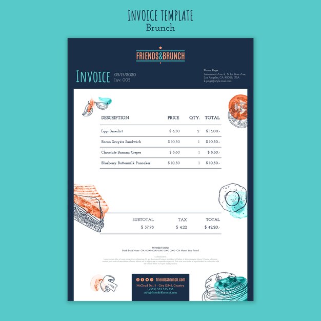 Шаблон счета-фактуры для бранча ресторана