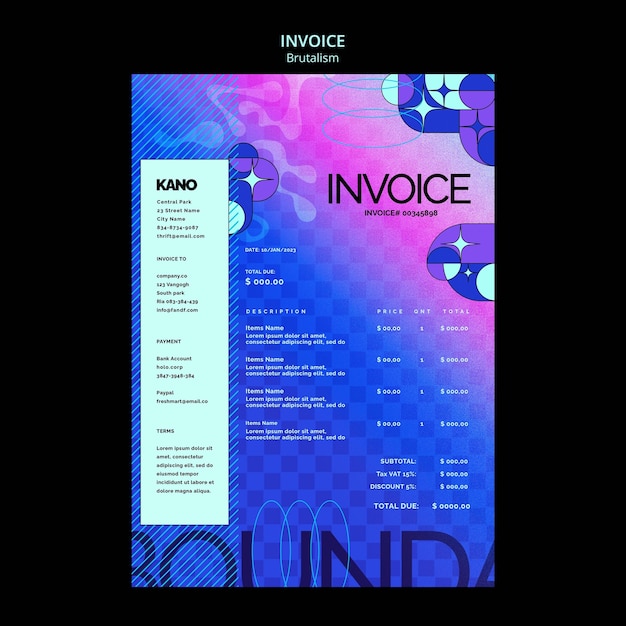 Free PSD invoice template in brutalism style