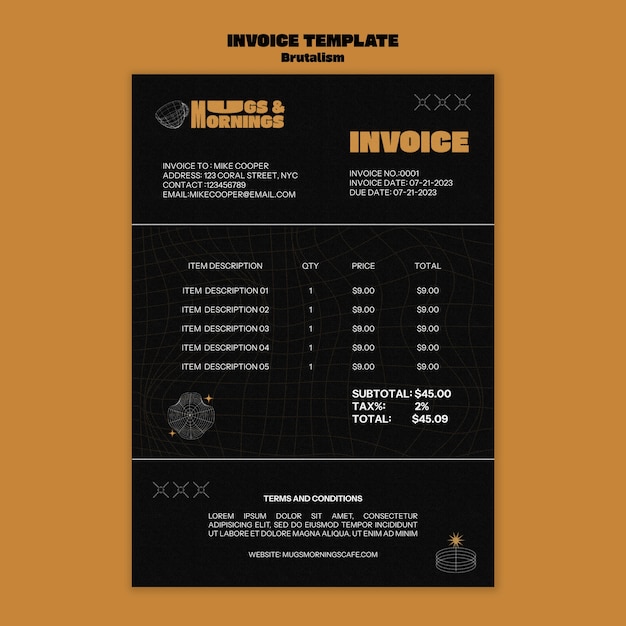 Free PSD invoice template in brutalism style