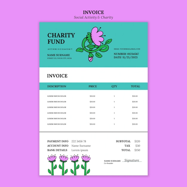 Free PSD invoice template for charity project