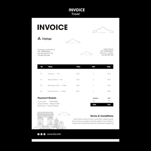 Free PSD invoice template for city traveling