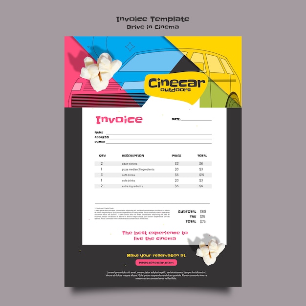 Free PSD invoice template for drive-in cinema experience