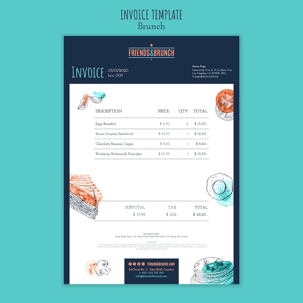 ブランチレストランの請求書テンプレート