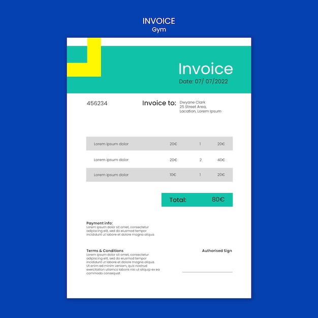 無料PSD ジムとフィットネスの請求書テンプレート