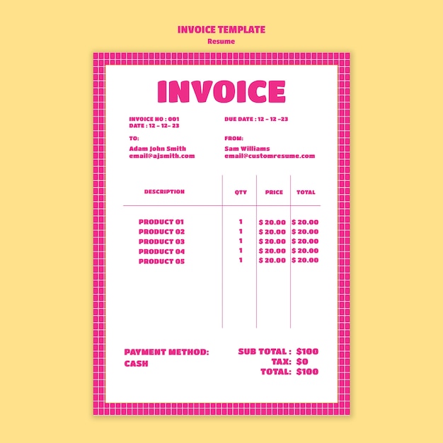 Free PSD invoice template for job resume