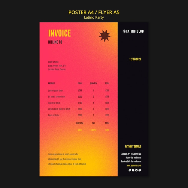 Free PSD invoice template for latino party