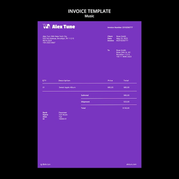 Free PSD invoice template for music event