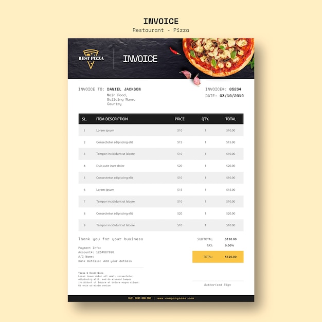 Free PSD invoice template for pizza restaurant