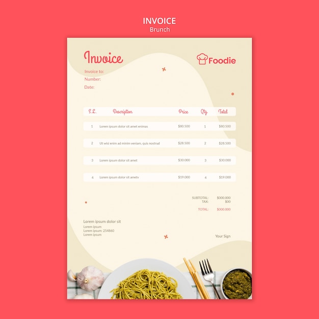 Free PSD invoice template for restaurant