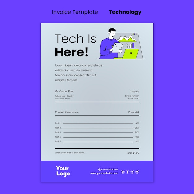 Free PSD invoice template for technology usage