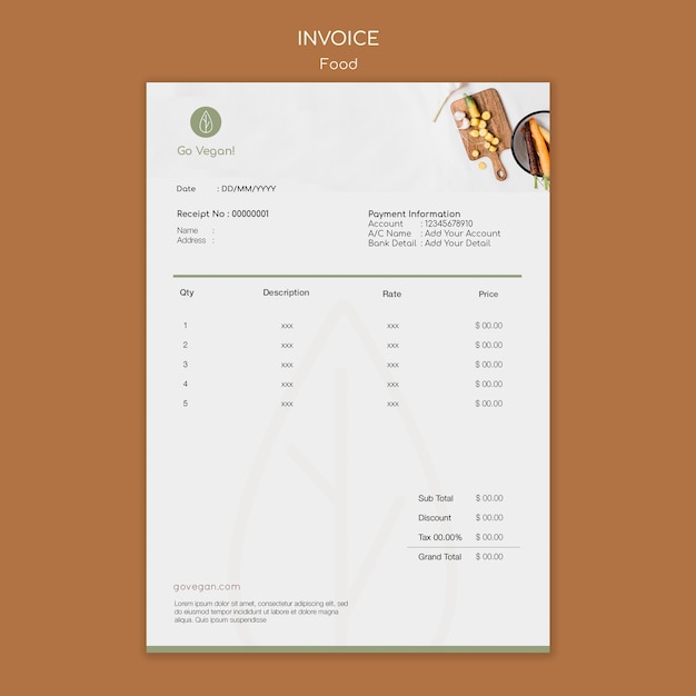 Invoice template for vegan food