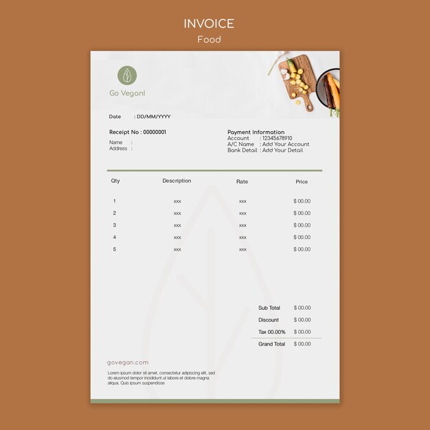 invoice template for vegan food