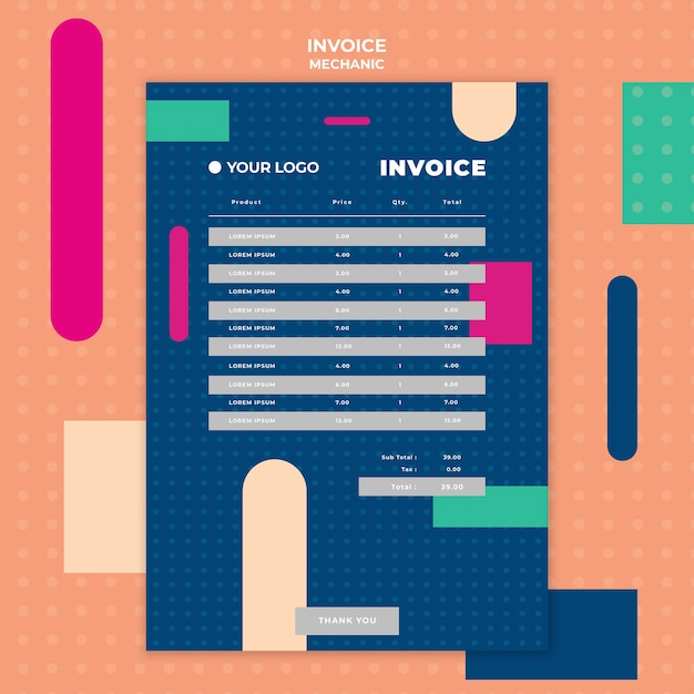 Free PSD invoice template with payment for mechanic