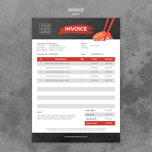 Free PSD invoice template with sushi day