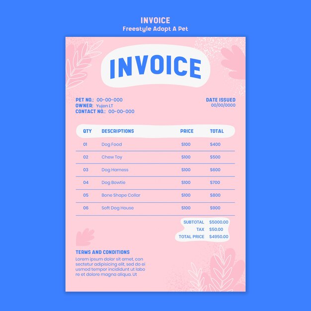 Invoice with adopt pet