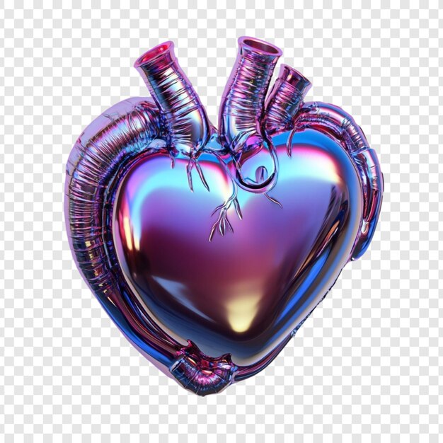 Iridescent Metallic Heart A 3D Render of an Anatomically Correct Heart with a Colorful Reflective Surface
