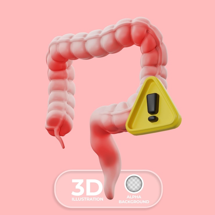 Бесплатный PSD раздражительный кишечник с предупреждающим знаком 3d иллюстрация