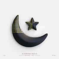 Free PSD islamic cute crescent moon and star isolated 3d rendering