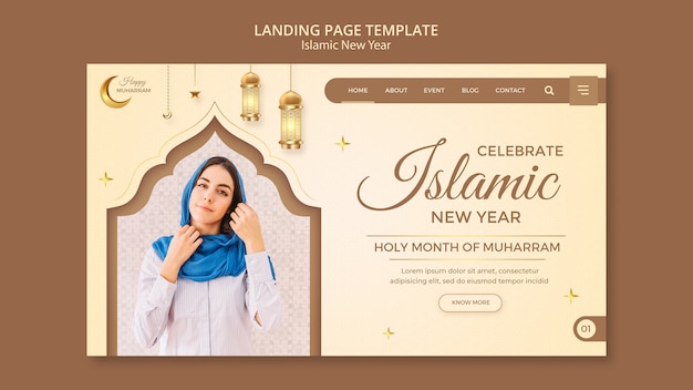 PSD gratuito modello di pagina di destinazione del nuovo anno islamico