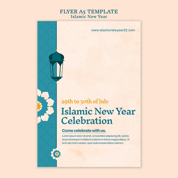 Free PSD islamic new year vertical flyer template with floral design