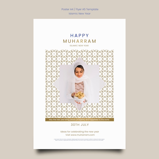 Free PSD islamic new year vertical poster template with arabic pattern