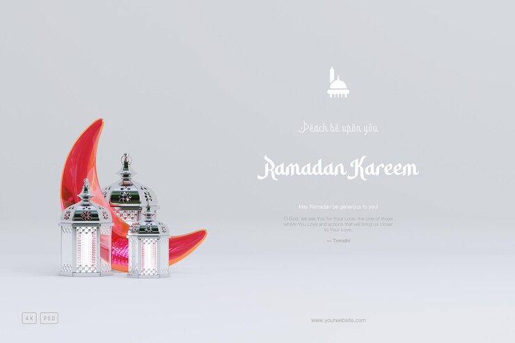 Free PSD islamic ramadan greeting background composition with arabic lanterns and crescent moon