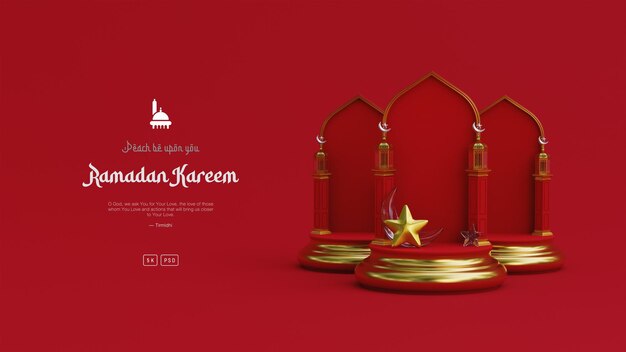 Islamic Ramadan Kareem and Eid greeting background with Cute Mosque Podium crescent ornaments