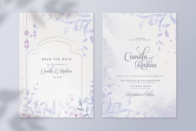 Исламская свадебная открытка с акварельным фиолетовым цветком
